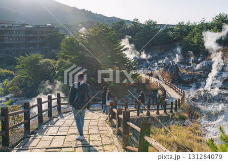 poeple at Hell valley Jigoku slope of Mount Unzen in spring,Nagasaki 131284079