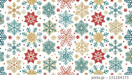 Seamless Christmas pattern, repeating snowflakes in various shapes background  131284173