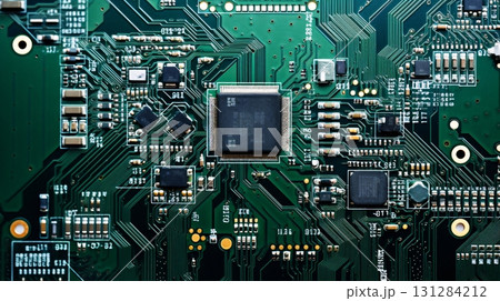 俯瞰したCPUと回路基板のテクスチャー素材 131284212