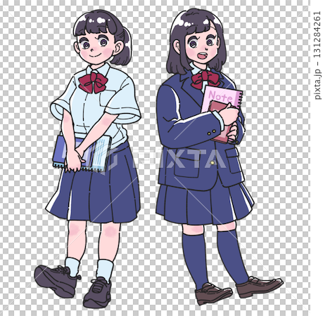 夏服と冬服の制服を着た女子生徒の全身イラスト 131284261