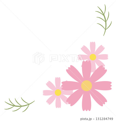 3色のコスモスの花のコーナー素材・右下 131284749