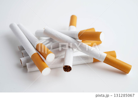 Cigarette, roll tobacco in paper with filter tube, No smoking. Cigarette, roll tobacco in paper with filter tube, No smoking. 131285067