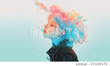 目を閉じる女性の横顔 131285178