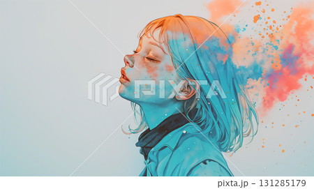 目を閉じる女性の横顔 131285179