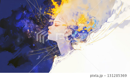 星空と美しい女性の横顔 星空と美しい女性の横顔 131285369