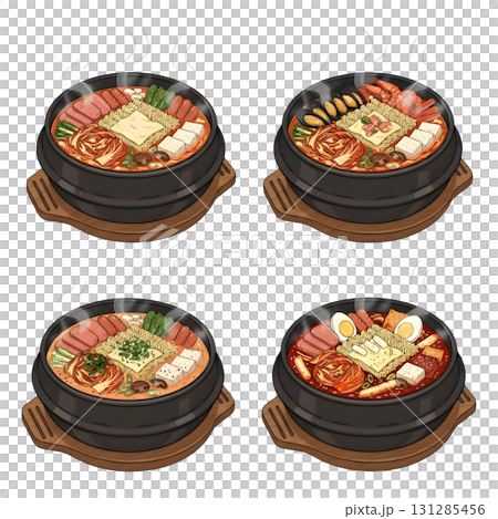 Budae Jjigae food collection set. Korean Food. Illustration design. 131285456