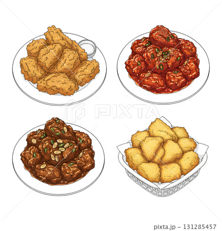 Korean fried chicken food collection set. Korean Food. Illustration design. 131285457