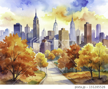 秋の紅葉が美しい水彩の背景画 131285526