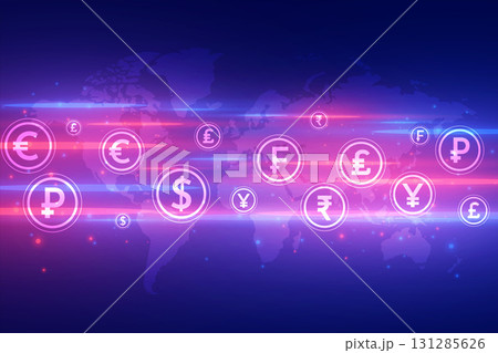 collection of digital money symbol on world map background design collection of digital money symbol on world map background design 131285626