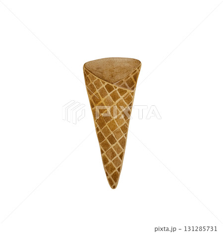 Watercolor waffle cone. Empty crispy waffle cone isolated on white background. 131285731