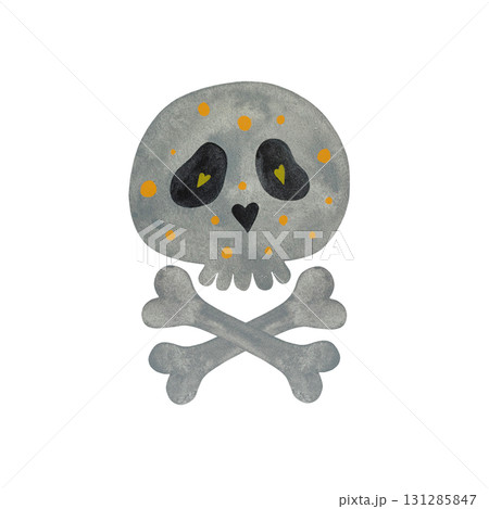 Watercolor skull and crossbones. Stylized gray skull with crossbones isolated on white. Watercolor skull and crossbones. Stylized gray skull with crossbones isolated on white. 131285847