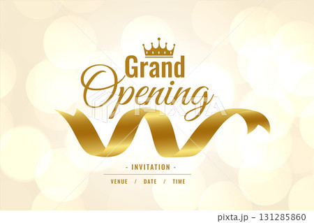 decorative grand opening ceremony bokeh background with golden crown and ribbon 131285860