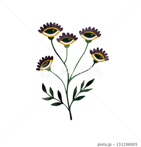 Watercolor magic forest flowers. Stylized forest flowers with eyes isolated on white background. 131286005