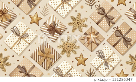 Seamless pattern of cute red christmas gift boxes background  Seamless pattern of cute red christmas gift boxes background  131286347