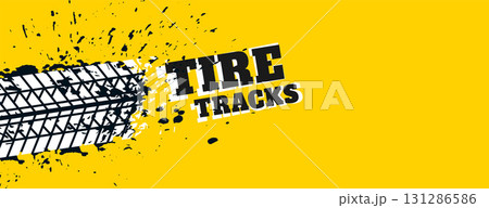 grungy style vehicle trail mark yellow banner design 131286586