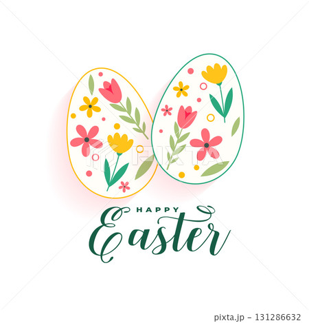 happy easter day greeting card with artistic eggs design 131286632