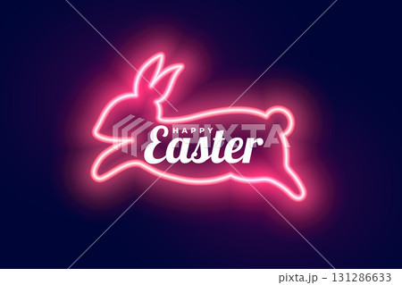 happy easter event card with glowing neon rabbit 131286633