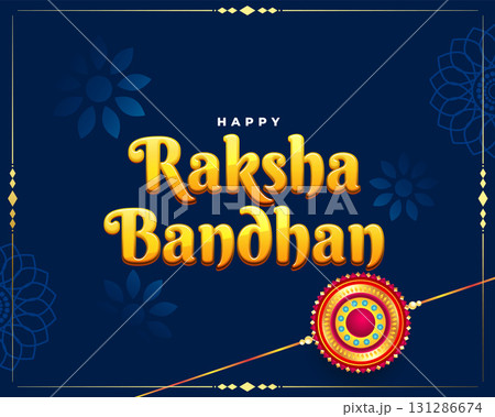 happy rakshabandhan greeting blue background with rakhi thread 131286674
