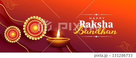 hindu festive raksha bandhan banner with glowing diya 131286733