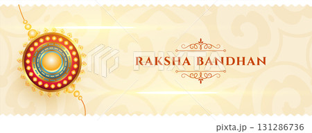 hindu religious raksha bandhan banner with rakhi design 131286736