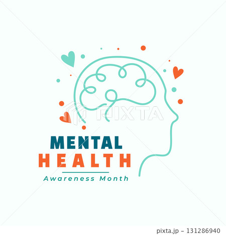 mental heath support poster with human head in line art 131286940