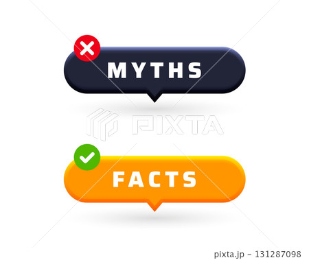 myths vs facts reality check button on white background 131287098