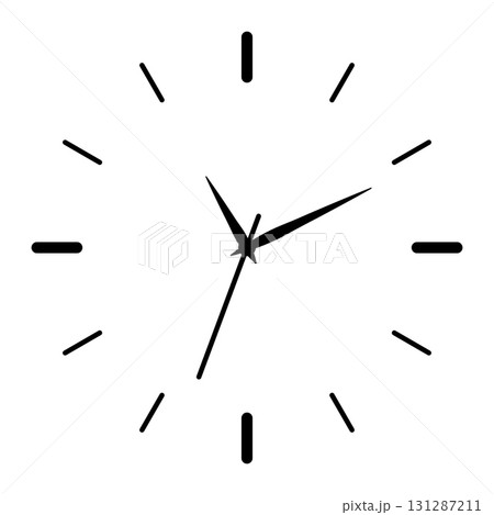 Analog clock with black hands and marks, simple line art design symbolizing time, schedule, deadline, punctuality, daily routine, lifestyle, accuracy. Minimal illustration 131287211