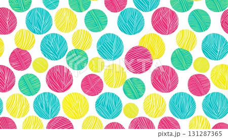 Seamless pattern of hand-drawn crosshatch circles in different soft pastel colors background  131287365