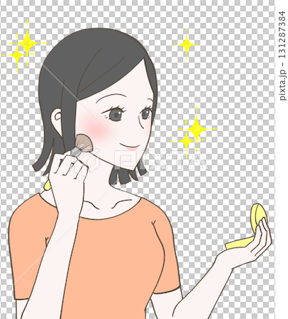 コンパクトミラーでメイクをする女性 コンパクトミラーでメイクをする女性 131287384
