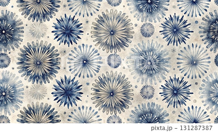 Seamless pattern of abstract circular bursts resembling fireworks or dandelion flowers background  131287387