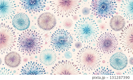 Seamless pattern of abstract circular bursts resembling fireworks or dandelion flowers background  131287390