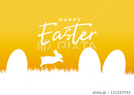 papercut happy easter greeting card with rabbit and eggs 131287542