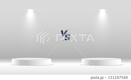 product comparison versus banner with 3d podium platform and spot light effect 131287589