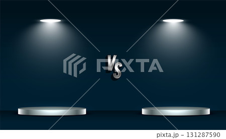 product contest versus banner with 3d podium platform and spot light effect 131287590