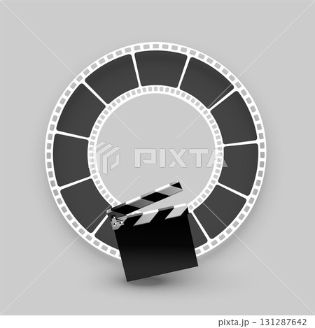 realistic film strip background with clapper board design 131287642