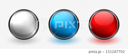 set of circular glossy round buttons in three color 131287702