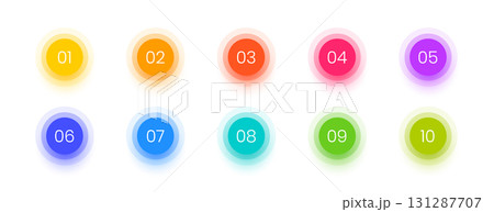set of colorful circular bullet points on white background set of colorful circular bullet points on white background 131287707