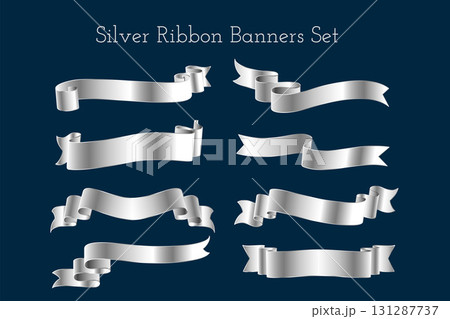 set of isolated silver ribbon band banner design 131287737