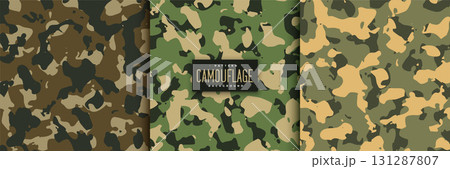 set of three military camouflage pattern background 131287807
