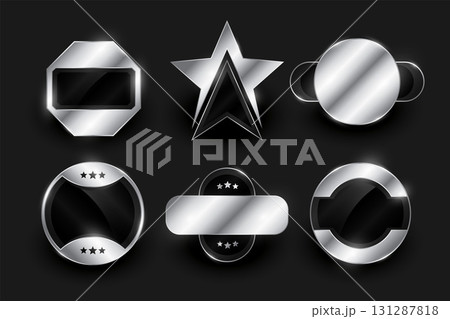 shiny and empty badge label symbol in set of six shiny and empty badge label symbol in set of six 131287818