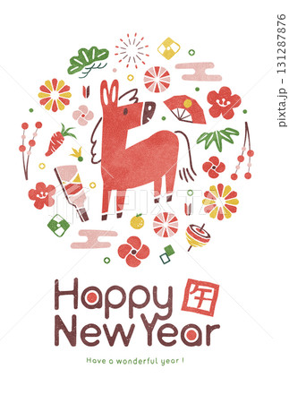年賀状(午年) 馬と和柄の飾り 和ポップなお正月の背景テンプレート 年賀状(午年) 馬と和柄の飾り 和ポップなお正月の背景テンプレート 131287876
