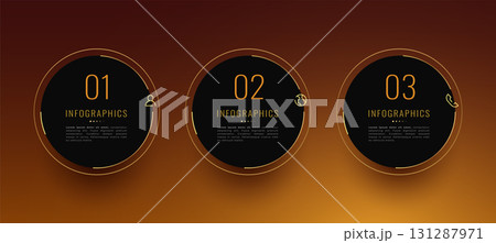 three step business workflow infographic banner with golden touch 131287971