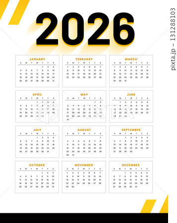 white yellow 2026 monthly schedule calendar layout 131288103