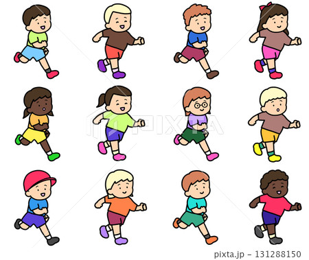 大勢の子供たち　走るセット 131288150