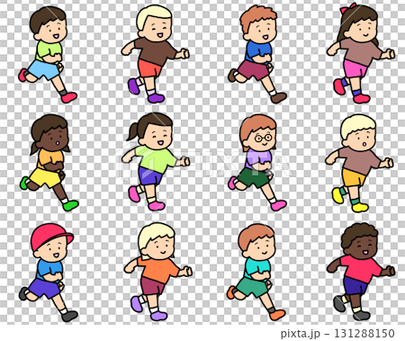 大勢の子供たち　走るセット 131288150