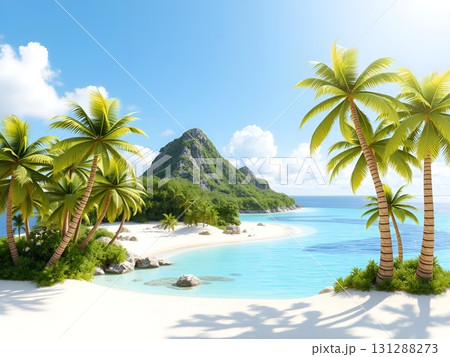 Tropical Paradise: White Sands, Turquoise Waters, and Lush Greenery 131288273