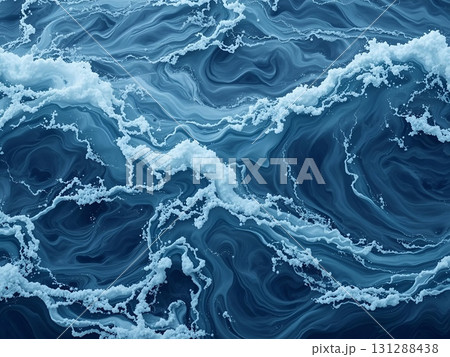 Ocean Waves Abstract Fluid Art Blue and White Swirls 131288438