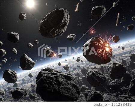 Asteroid Field: Impacts and Celestial Debris Near Earth 131288439