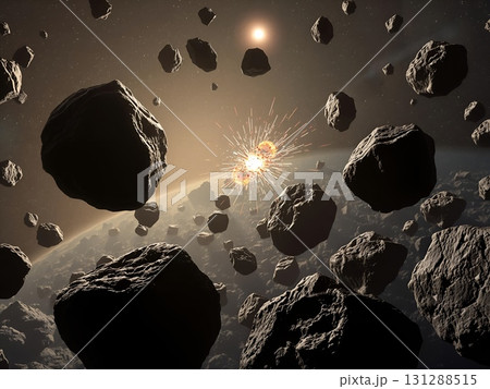 Asteroid Collision in Space: A Dramatic Celestial Event 131288515