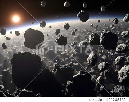 Asteroid Field: A Celestial Dance Near Earth's Horizon Asteroid Field: A Celestial Dance Near Earth's Horizon 131288585